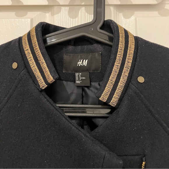 H&M Wool Military Jacket Navy Blue With Gold Detail - Picture 4 of 6